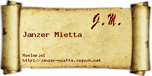 Janzer Mietta névjegykártya
